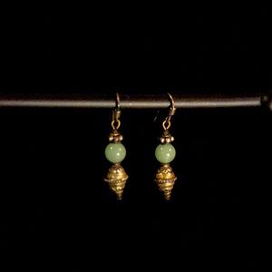 Round aqua bead with silver bobble earrings.